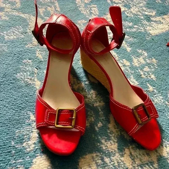 Etienne Aigner ankle strap, wedge, espadrille leather summer shoe nine NWOB - Picture 1 of 8